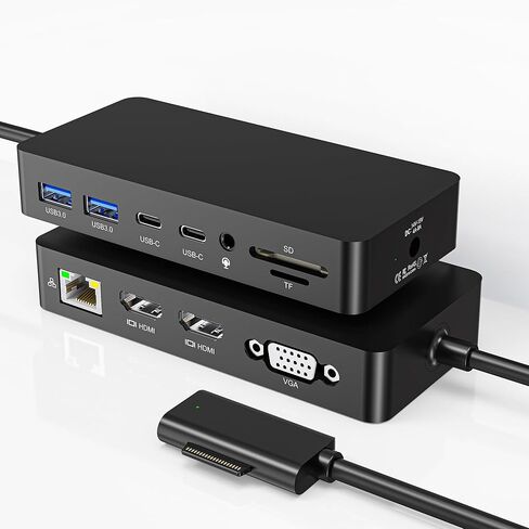 محطة إرساء Surface Pro 9 مع محول HDMI 4K، USB 3.1 Thunderbolt 4 (فيديو + 40 جيجابت في الثانية + شحن 100 وات)، شبكة محلية إيثرنت 100 متر، USB 3.0، قارئ بطاقة SD TF، محول صوت لجهاز Microsoft Surface Pro 11/10/9/X in Kuwait
