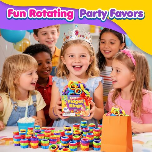 KLT Fidget Toys Bulk for Kids: 100 Pack Textured Spinner Rings - Fun Fidgets for Student Classroom Prize - Small Stress Toys for Autism Calming - Goodie Bags Stuffers for Party Favors in Kuwait