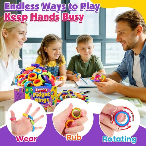 KLT Fidget Toys Bulk for Kids: 100 Pack Textured Spinner Rings - Fun Fidgets for Student Classroom Prize - Small Stress Toys for Autism Calming - Goodie Bags Stuffers for Party Favors in Kuwait