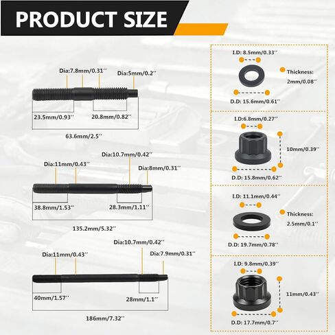 12-Point Cylinder Gasket LS Head Stud Bolts Nuts Kit 234-4316 with M11/M8 Studs & Parallel-Ground Washers for Chevy LS1 LQ9 LS6 4.8L 5.3L 5.7L 6.0L 1997-2003 Engines in Kuwait