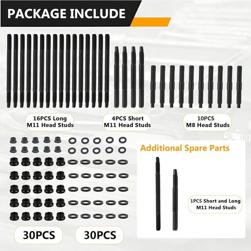 12-Point Cylinder Gasket LS Head Stud Bolts Nuts Kit 234-4316 with M11/M8 Studs & Parallel-Ground Washers for Chevy LS1 LQ9 LS6 4.8L 5.3L 5.7L 6.0L 1997-2003 Engines in Kuwait