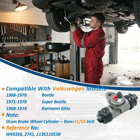 113611053A 113611053B Rear Drum Brake Wheel Cylinder 2-Pc Set Compatible with Select Volkswagen Models Beetle 1968-1978, Super Beetle 1971-1978, Karmann Ghia 1968-1974, Replace W93356 2741 in Kuwait