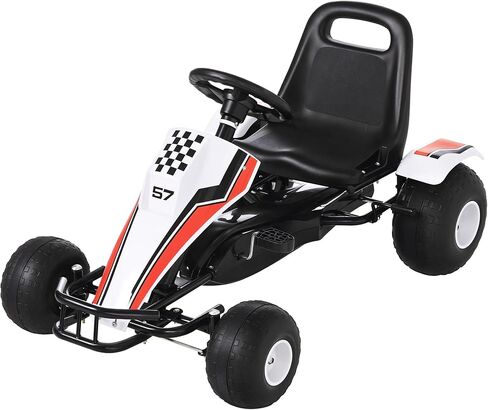 Aosom Pedal Go Kart Children Ride on Car Racing Style with Adjustable Seat, Plastic Wheels, Handbrake and Shift Lever, White in Saudi Arabia