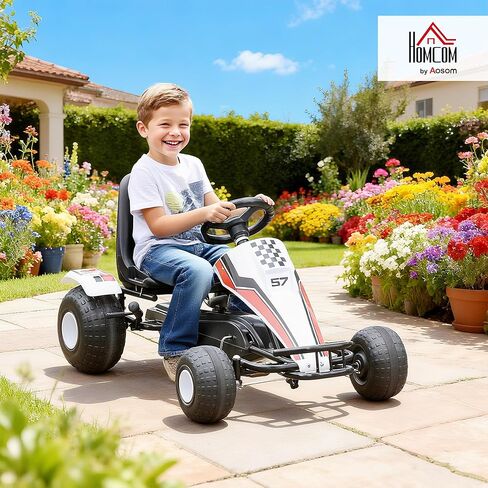 Aosom Pedal Go Kart Children Ride on Car Racing Style with Adjustable Seat, Plastic Wheels, Handbrake and Shift Lever, White in Saudi Arabia