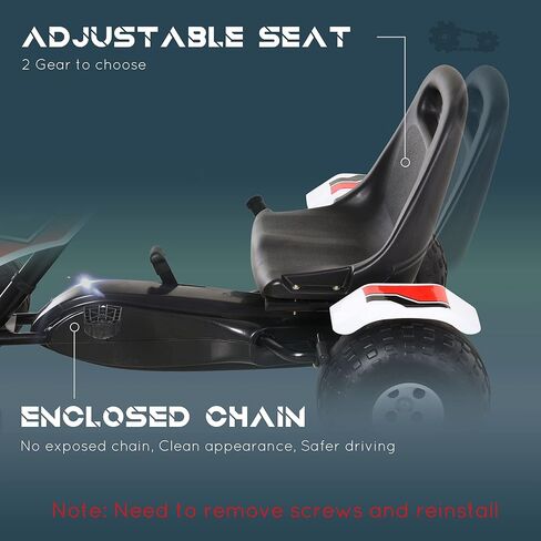 Aosom Pedal Go Kart Children Ride on Car Racing Style with Adjustable Seat, Plastic Wheels, Handbrake and Shift Lever, White in Saudi Arabia