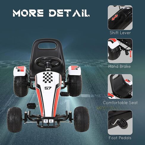 Aosom Pedal Go Kart Children Ride on Car Racing Style with Adjustable Seat, Plastic Wheels, Handbrake and Shift Lever, White in Saudi Arabia