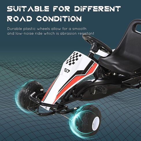 Aosom Pedal Go Kart Children Ride on Car Racing Style with Adjustable Seat, Plastic Wheels, Handbrake and Shift Lever, White in Saudi Arabia