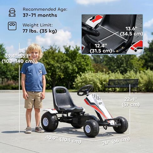 Aosom Pedal Go Kart Children Ride on Car Racing Style with Adjustable Seat, Plastic Wheels, Handbrake and Shift Lever, White in Saudi Arabia