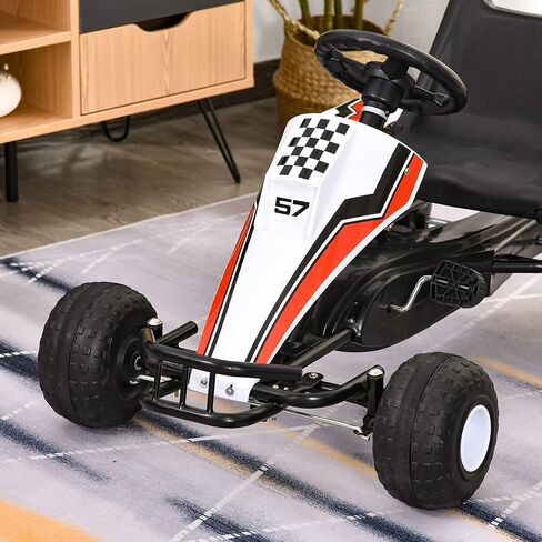 Aosom Pedal Go Kart Children Ride on Car Racing Style with Adjustable Seat, Plastic Wheels, Handbrake and Shift Lever, White in Saudi Arabia