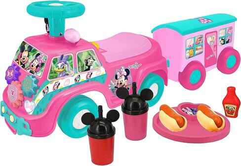 Kiddieland Minnie Mouse Lights & Sounds Camper Ride-On with Trailer, Interactive Foot-to-Floor Toddler Toy, Ages 12–36 Months, Storage, Pretend Play Accessories in Kuwait