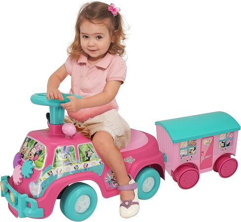 Kiddieland Minnie Mouse Lights & Sounds Camper Ride-On with Trailer, Interactive Foot-to-Floor Toddler Toy, Ages 12–36 Months, Storage, Pretend Play Accessories in Kuwait
