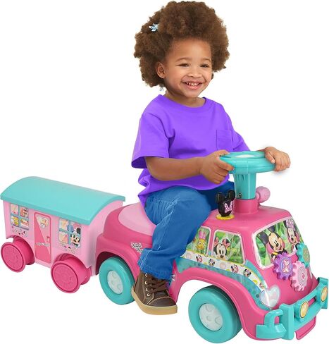 Kiddieland Minnie Mouse Lights & Sounds Camper Ride-On with Trailer, Interactive Foot-to-Floor Toddler Toy, Ages 12–36 Months, Storage, Pretend Play Accessories in Kuwait