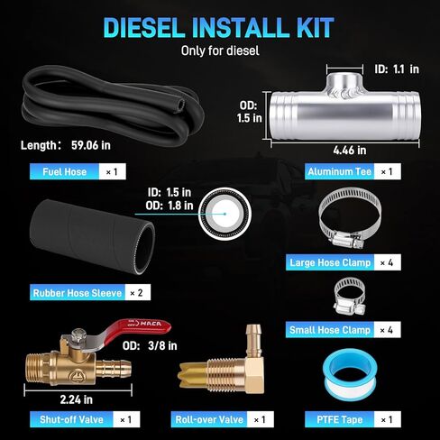11025 مجموعة تركيب الديزل مجموعة تثبيت خزان الوقود المساعدة المتوافقة مع Ford وChevrolet وGMC وDodge Ram 1999-2022، خزان الوقود الإضافي الذي يعمل بالوقود الجاذبية مع خط تعبئة 1 1/2 بوصة، فقط للديزل in Kuwait
