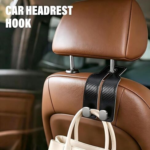 Universial Hooks for Car Seat Headrest, 2Packs Headrest Hooks for Car, Organizer for Purses and Bags, Vehicle Seat Storage Hooks, Essential for Car Travel, Space-Saving, Durable Leather in Kuwait