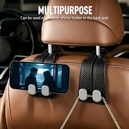 Universial Hooks for Car Seat Headrest, 2Packs Headrest Hooks for Car, Organizer for Purses and Bags, Vehicle Seat Storage Hooks, Essential for Car Travel, Space-Saving, Durable Leather in Kuwait