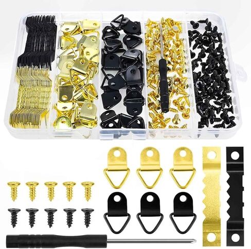 Picture Hanging Kit, 252 Pieces, Heavy Duty Hardware with 50 Sawtooth Hangers, 50 D Rings, 150 Screws and Screwdriver for Wall Frame Canvas Mounting in Kuwait