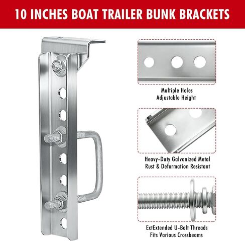 4 Pack 10" Boat Trailer Bunk Brackets Kit, Heavy Duty Galvanized Swivel Top, for 1.5" x 3", 2" x 3", 3" x 3" Boat Trailer Crossmember in Kuwait