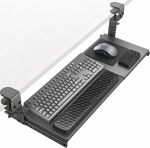 VIVO Large Height and Width Adjustable Under Desk Keyboard Tray, C-clamp Mount System, 22.5" to 30" (28.5" to 36" Including Clamps) x 11 inch Slide-Out Platform for Typing, Black, Mount-KBST1 in Kuwait