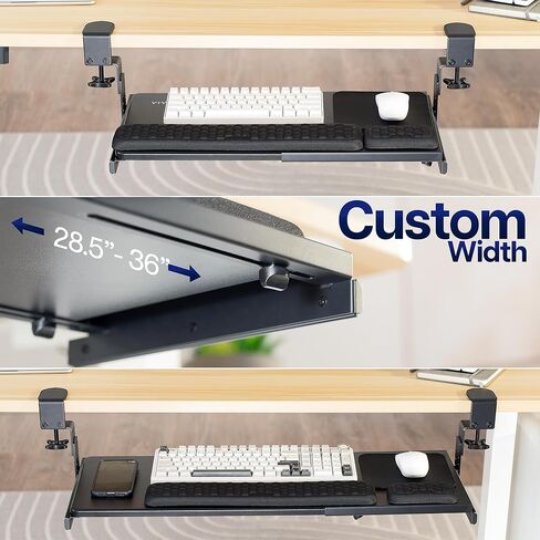VIVO Large Height and Width Adjustable Under Desk Keyboard Tray, C-clamp Mount System, 22.5" to 30" (28.5" to 36" Including Clamps) x 11 inch Slide-Out Platform for Typing, Black, Mount-KBST1 in Kuwait