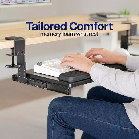 VIVO Large Height and Width Adjustable Under Desk Keyboard Tray, C-clamp Mount System, 22.5" to 30" (28.5" to 36" Including Clamps) x 11 inch Slide-Out Platform for Typing, Black, Mount-KBST1 in Kuwait