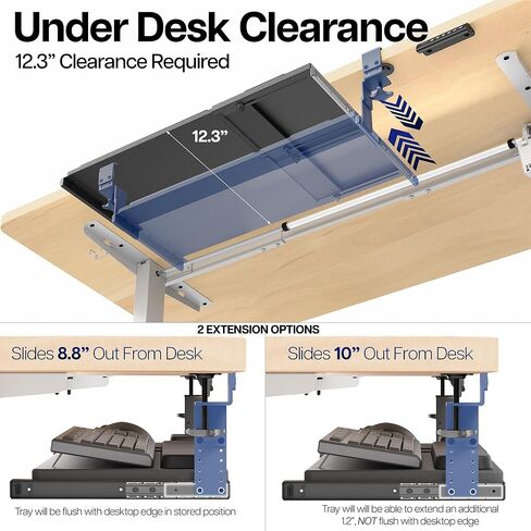 VIVO Large Height and Width Adjustable Under Desk Keyboard Tray, C-clamp Mount System, 22.5" to 30" (28.5" to 36" Including Clamps) x 11 inch Slide-Out Platform for Typing, Black, Mount-KBST1 in Kuwait