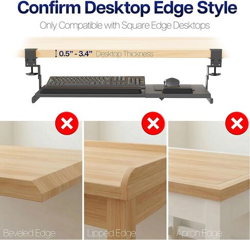 VIVO Large Height and Width Adjustable Under Desk Keyboard Tray, C-clamp Mount System, 22.5" to 30" (28.5" to 36" Including Clamps) x 11 inch Slide-Out Platform for Typing, Black, Mount-KBST1 in Kuwait