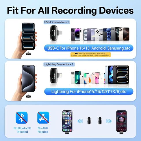 ميكروفون لافالير لاسلكي صغير لهاتف iPhone ipad Android، تقليل الضوضاء وكتم الصوت، حافظة شحن لمدة 33 ساعة، مغير صوت AI، نطاق 131 قدم، ميكروفون صغير على شكل طية صدر لتسجيل الفيديو، مدونات الفيديو، يوتيوب in Saudi Arabia
