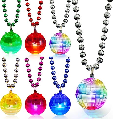 Henoyso 6 Pcs LED Disco Ball Necklaces Light up Necklaces 70s Party Decorations Accessories Women Disco Ball Costume Party Favors for Women Dance Supply in Kuwait