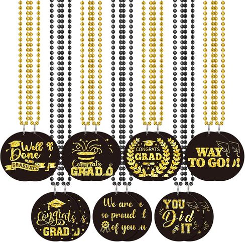 NOVWANG 21-Pack Graduation Necklace with Medallion Pendants Bead Necklaces Gold Black Party Favors for Celebrations in Kuwait