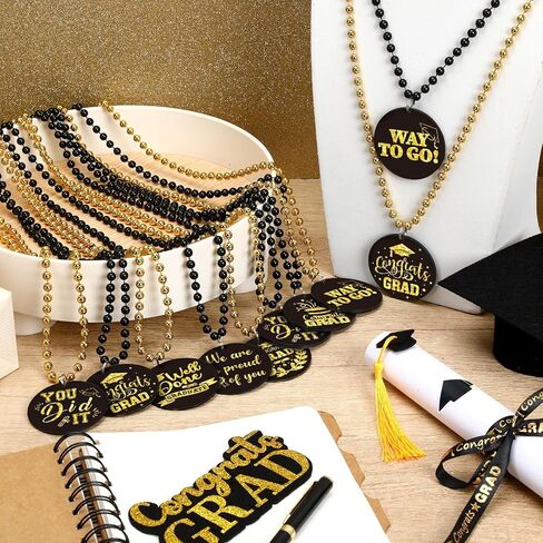 NOVWANG 21-Pack Graduation Necklace with Medallion Pendants Bead Necklaces Gold Black Party Favors for Celebrations in Kuwait