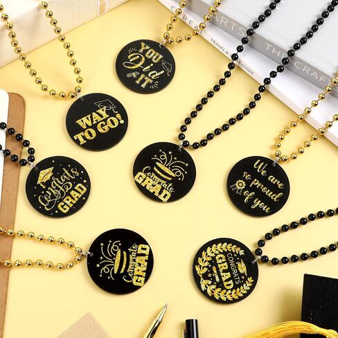 NOVWANG 21-Pack Graduation Necklace with Medallion Pendants Bead Necklaces Gold Black Party Favors for Celebrations in Kuwait