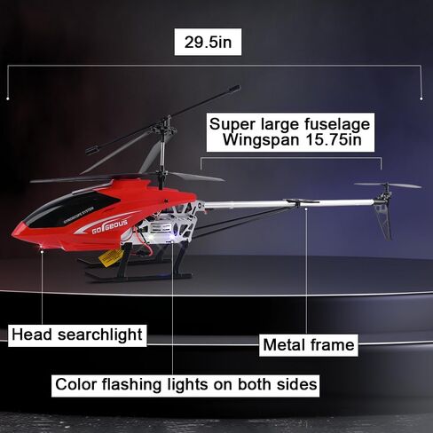 Large 75CM RC Helicopter Beginner Kids Toy 3.5CH Alloy LED Lights Remote Control Helicopter for Boys 8-12 Electric Remote Control Aircraft Airplane for Children Adults Gifts(2 Batteries in Kuwait