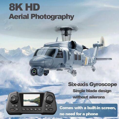 L2 Military RC Helicopter with 8K Camera & Built-in Screen Remote,Maintain Altitude Brushless Motor,with Optical Flow Hover,3-Speed,Hand Controlled Gesture RC Aircraft for Adults(Three Batteries) in Kuwait