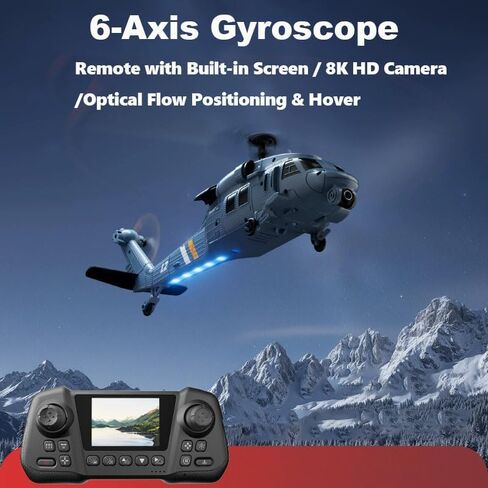 L2 Military RC Helicopter with 8K Camera & Built-in Screen Remote,Maintain Altitude Brushless Motor,with Optical Flow Hover,3-Speed,Hand Controlled Gesture RC Aircraft for Adults(Three Batteries) in Kuwait