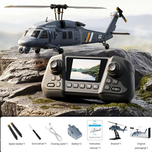 L2 Military RC Helicopter with 8K Camera & Built-in Screen Remote,Maintain Altitude Brushless Motor,with Optical Flow Hover,3-Speed,Hand Controlled Gesture RC Aircraft for Adults(Three Batteries) in Kuwait