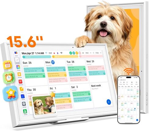 15.6" 1080P HD Digital Calendar&Photo Frame, Auto-Sync to iCloud&Google&Outlook, Touchscreen Wall Planner, Chore Chart, To-Do&AI Meal Planner, No Subscription, Wall/Desk Mount, Gift for Mom in Kuwait