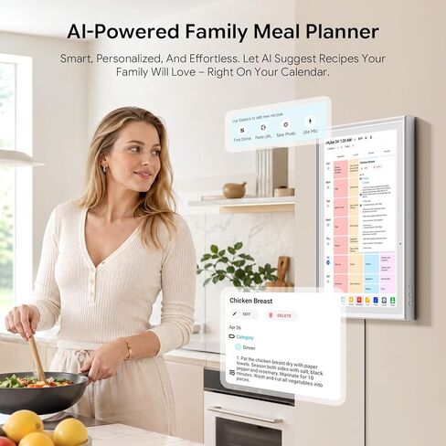 15.6" 1080P HD Digital Calendar&Photo Frame, Auto-Sync to iCloud&Google&Outlook, Touchscreen Wall Planner, Chore Chart, To-Do&AI Meal Planner, No Subscription, Wall/Desk Mount, Gift for Mom in Kuwait
