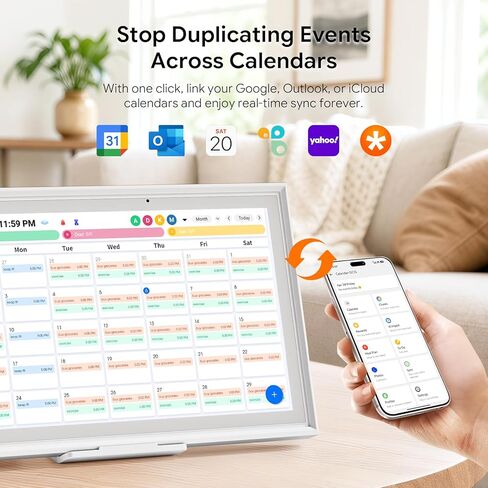 15.6" 1080P HD Digital Calendar&Photo Frame, Auto-Sync to iCloud&Google&Outlook, Touchscreen Wall Planner, Chore Chart, To-Do&AI Meal Planner, No Subscription, Wall/Desk Mount, Gift for Mom in Kuwait