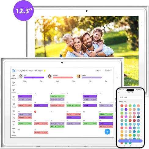 12.3 Inch Digital Calendar, 1920x1280 IPS Digital Picture Frame, 32GB Touch Screen Wall & Desk Digital Planner for Schedule, Photo Display, Meals, Chore Chart & Tasks in Kuwait