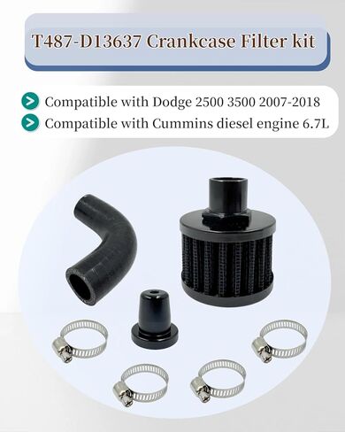 T487-D13637 Crankcase Filter Kit Fit for Dodge 2500 3500 6.7L 2007.5-2018 for Cummins 6.7L Kit with Hose Bracket and Clamps in Kuwait
