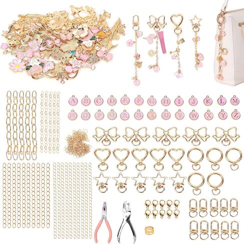 مجموعة ملمع الشفاه FULGENSZ 400 قطعة DIY - 136 سحرًا، 30 سلسلة مفاتيح، سلاسل تمديد وأدوات لسلسلة المفاتيح DIY ومشاريع مجموعة سحر سلسلة المفاتيح، سحر الحقائب، صناعة المجوهرات وهدايا الحفلات (وردي لطيف) in Kuwait