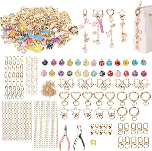 FULGENSZ 400PCS DIY Lipgloss Charm Kit – 136 Charms, 30 Keychains, Extender Chains & Tools for DIY Keychain & Key Chain Charm Kit Projects, Bag Charms, Jewelry Making & Party Gifts (Cute Pink) in Saudi Arabia