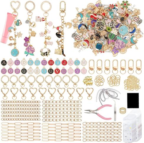 432Pcs Charms Lip Gloss Keychain Making Kit, DIY Craft Supplies with 25 Keychains Clips 25 Extender Chain 175 Charm Jewelry Plier, DIY Keychains Kit, for Keychain Making Supplies DIY Crafts (432Pcs) in Kuwait