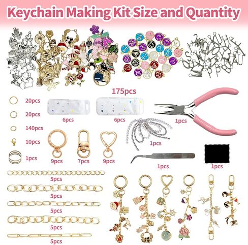 432Pcs Charms Lip Gloss Keychain Making Kit, DIY Craft Supplies with 25 Keychains Clips 25 Extender Chain 175 Charm Jewelry Plier, DIY Keychains Kit, for Keychain Making Supplies DIY Crafts (432Pcs) in Kuwait