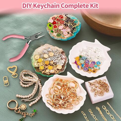 432Pcs Charms Lip Gloss Keychain Making Kit, DIY Craft Supplies with 25 Keychains Clips 25 Extender Chain 175 Charm Jewelry Plier, DIY Keychains Kit, for Keychain Making Supplies DIY Crafts (432Pcs) in Kuwait