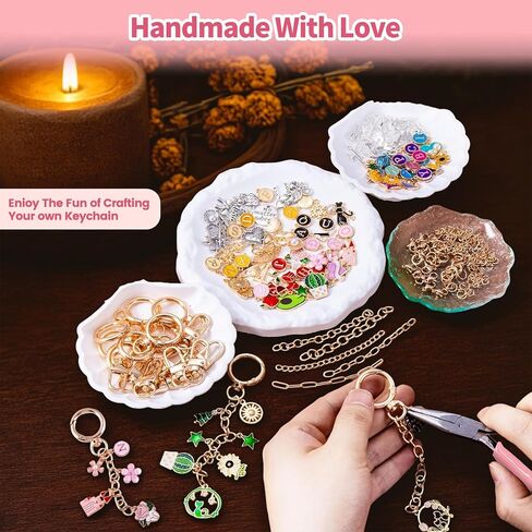 432Pcs Charms Lip Gloss Keychain Making Kit, DIY Craft Supplies with 25 Keychains Clips 25 Extender Chain 175 Charm Jewelry Plier, DIY Keychains Kit, for Keychain Making Supplies DIY Crafts (432Pcs) in Kuwait
