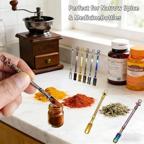 10 عبوات ملاعق صغيرة معدنية صغيرة مجرفة، متعددة الألوان مجرفة ملعقة صغيرة للتوابل DIY صنع قلادة وحلي سلسلة المفاتيح in Kuwait