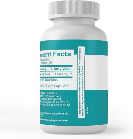 Pure Original Ingredients Collagen Peptide, (100 Capsules) Pure, No Additives Or Fillers, Lab Verified in Saudi Arabia