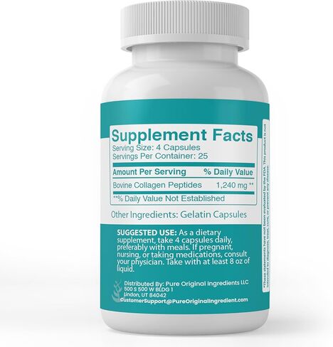 Pure Original Ingredients Collagen Peptide, (100 Capsules) Pure, No Additives Or Fillers, Lab Verified in Saudi Arabia