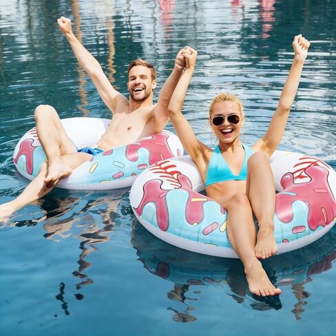 2 Pcs Ice Cream Drip Baseball Pool Floats 42.5 Inch Inflatable Swim Rings Summer Beach Pool Toys for Adult Ice Cream Baseball Party Themed Birthday Bridal Shower Party Supplies in Kuwait
